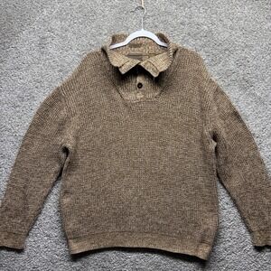St Johns Bay Sweater Men 2XL Button Mock Neck Pullover Commando Classic Tan EUC